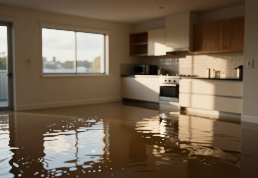 Flooded warehouse in Len Waters Estate before extraction